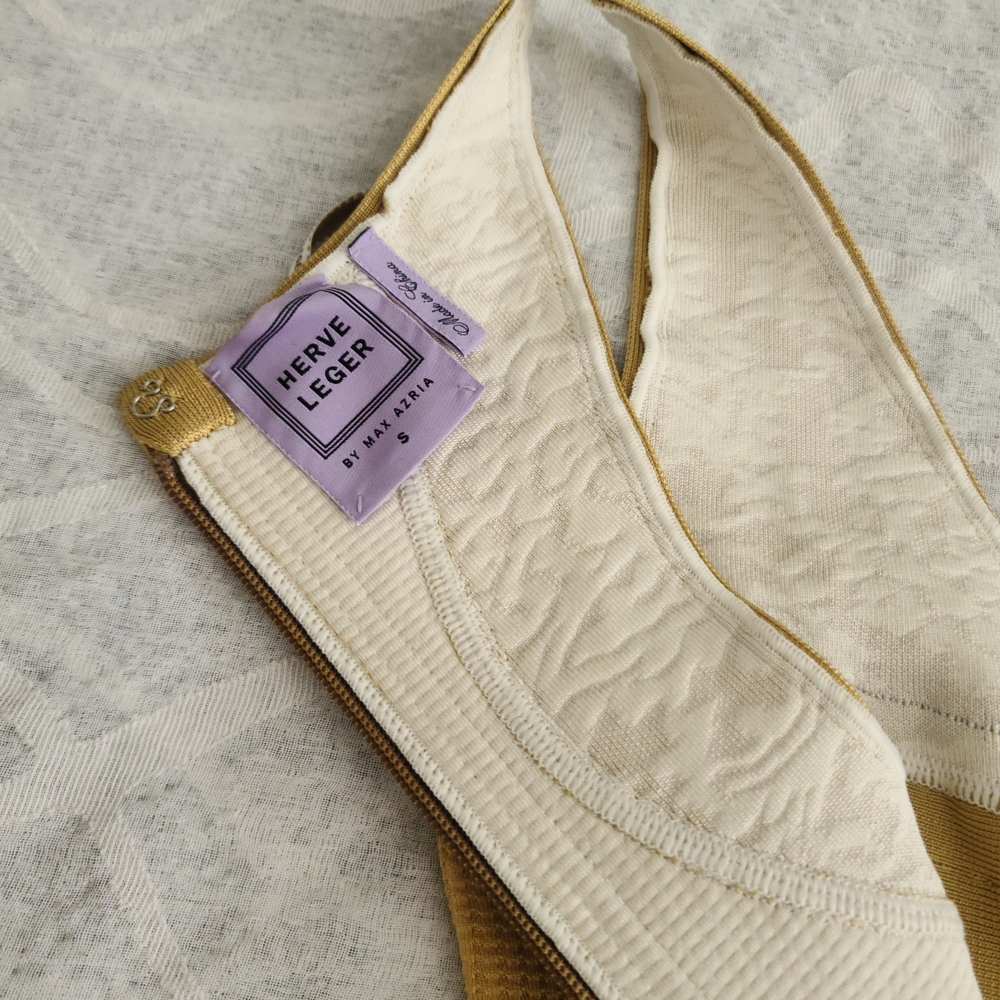 Herve Leger Yellow Mini Dress with Lavender and Blush Accents - Picture 8 of 10